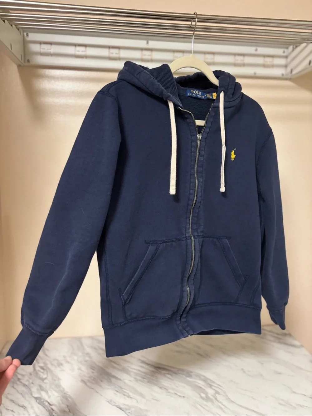 Polo Ralph Lauren Boys Navy Blue Full Zip Hoodie Yellow Pony Size Medium 10-12
